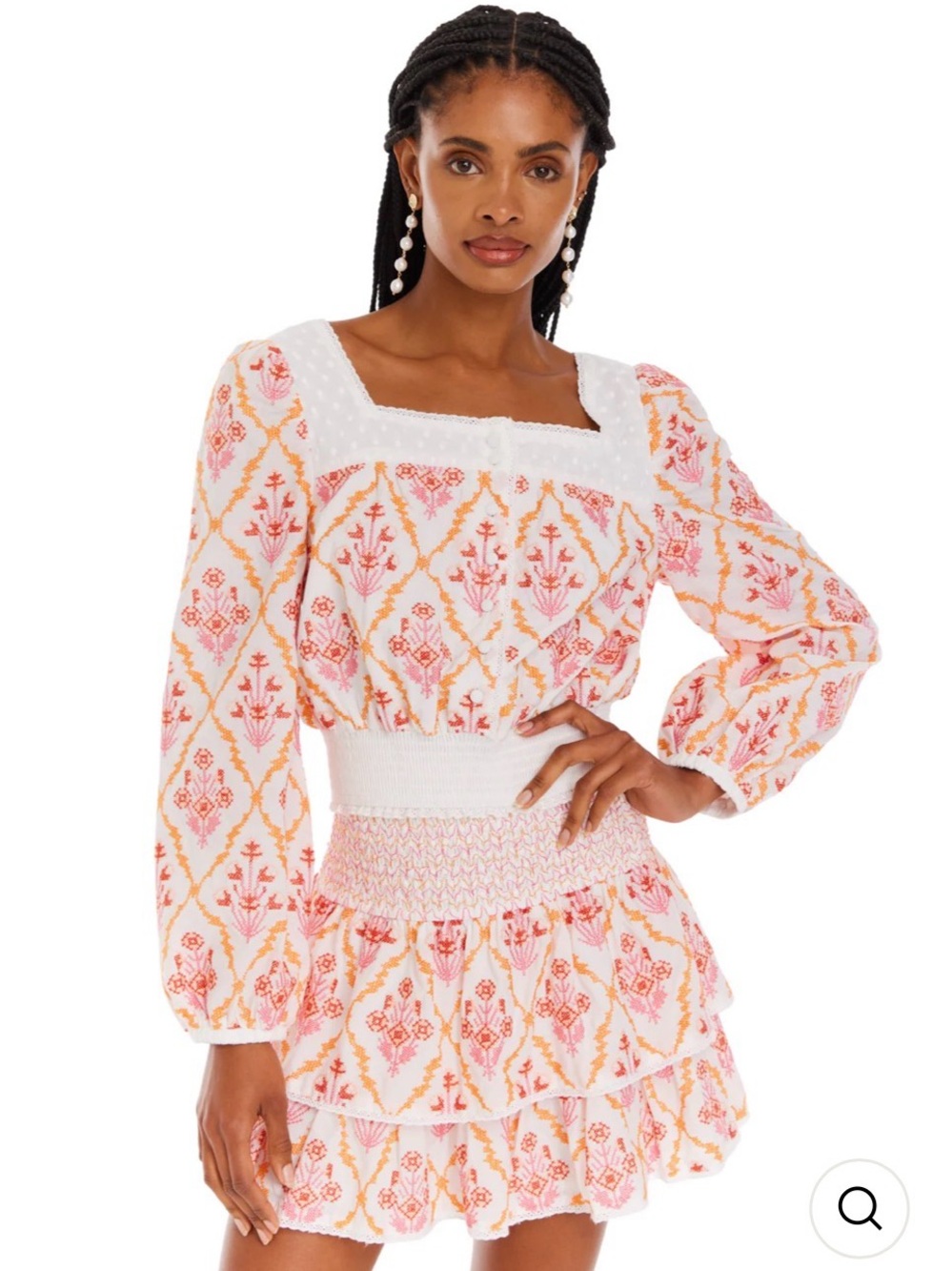 Allison New York Cleo Peasant TOP in the Pink Cross Stitch colorway